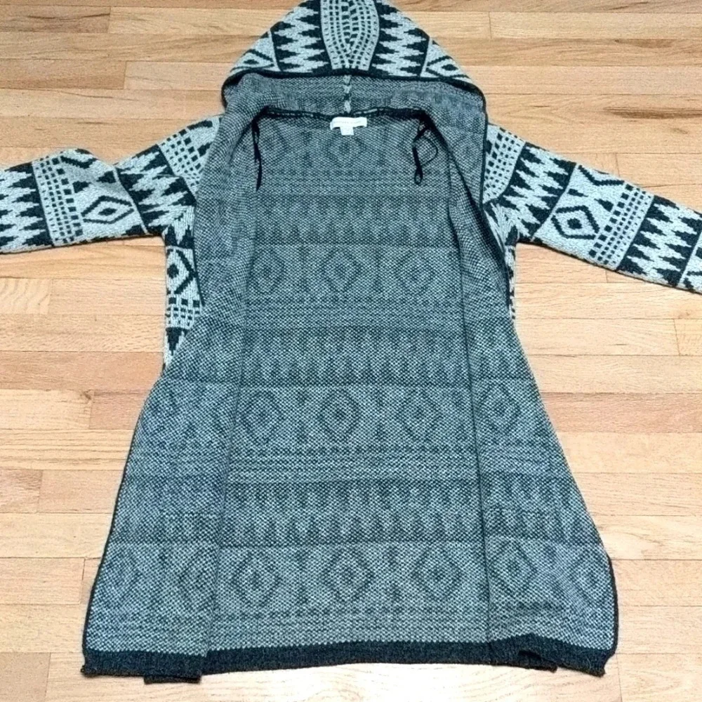 Monteau Boho Knit Open Front Hooded Duster Cardigan Medium